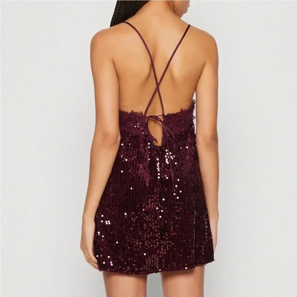 Free People Burgundy Sequin Mini Dress - Picture 6 of 12
